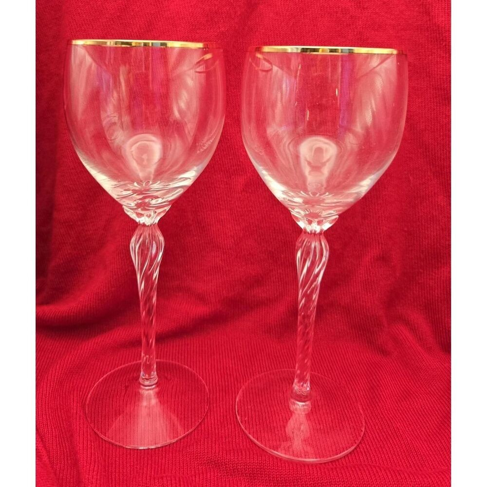 Vintage Drinkware Blown Glass Elegant Swirl Stem Gold Lenox Wine Glasses